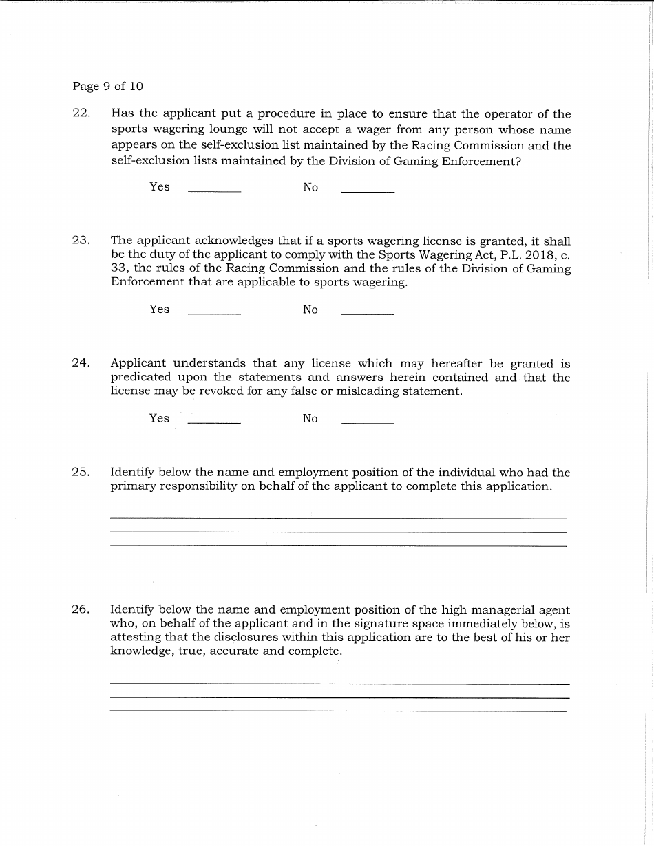 Application for Sports Wagering License by Permit Holder - New Jersey, Page 9