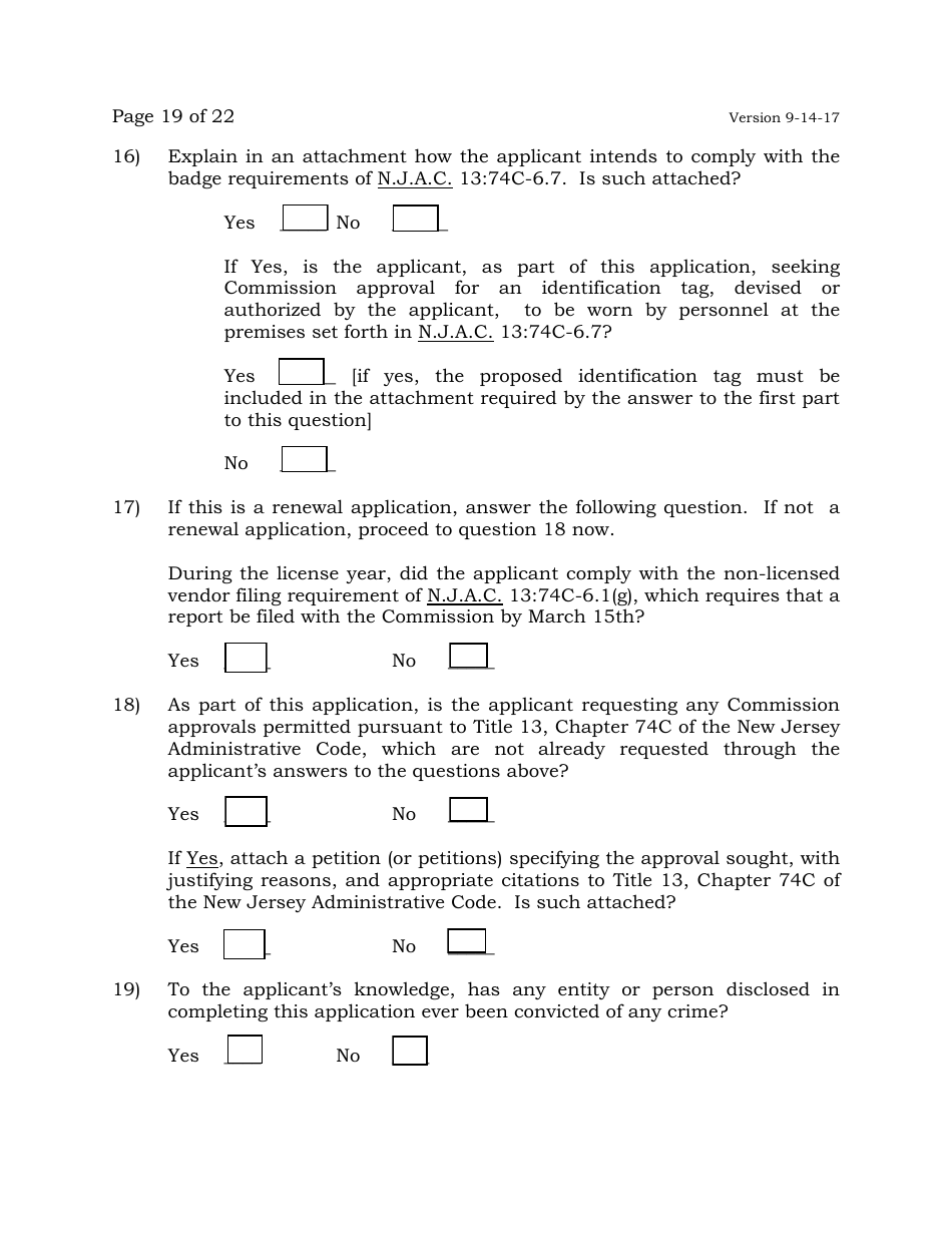 Exchange Management Agent License Application - New Jersey, Page 19