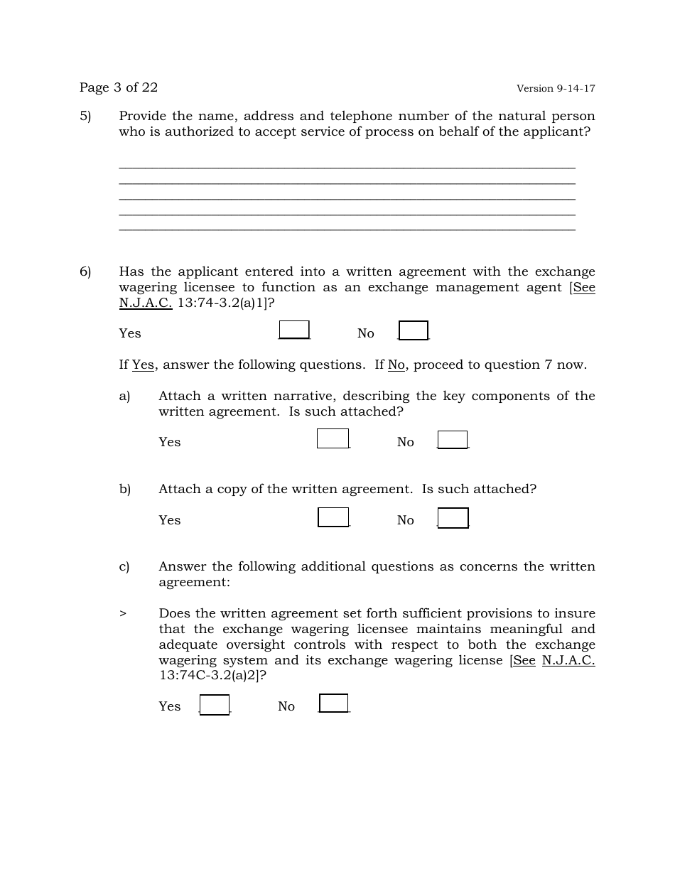 Exchange Management Agent License Application - New Jersey, Page 3