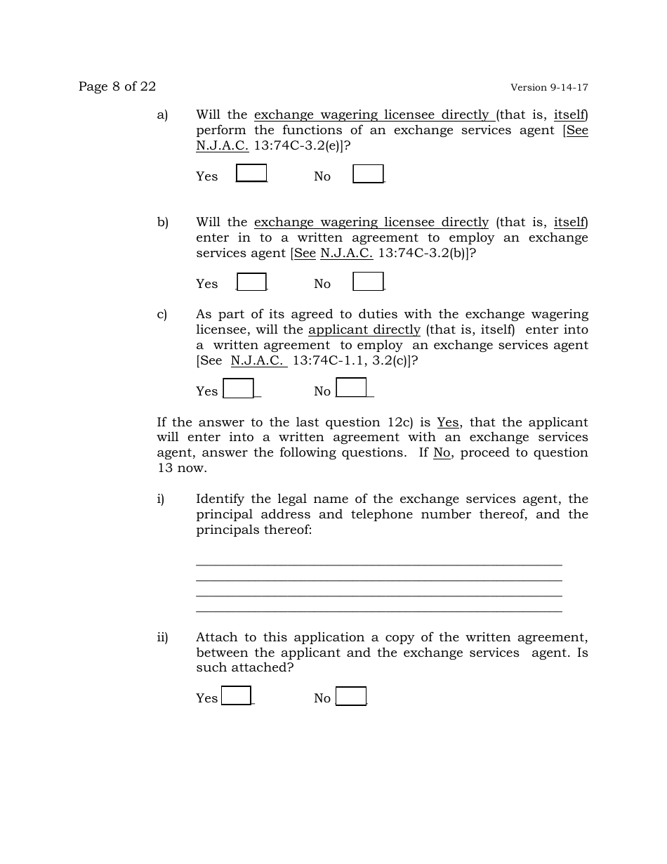 Exchange Management Agent License Application - New Jersey, Page 8