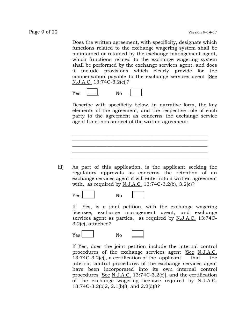 Exchange Management Agent License Application - New Jersey, Page 9