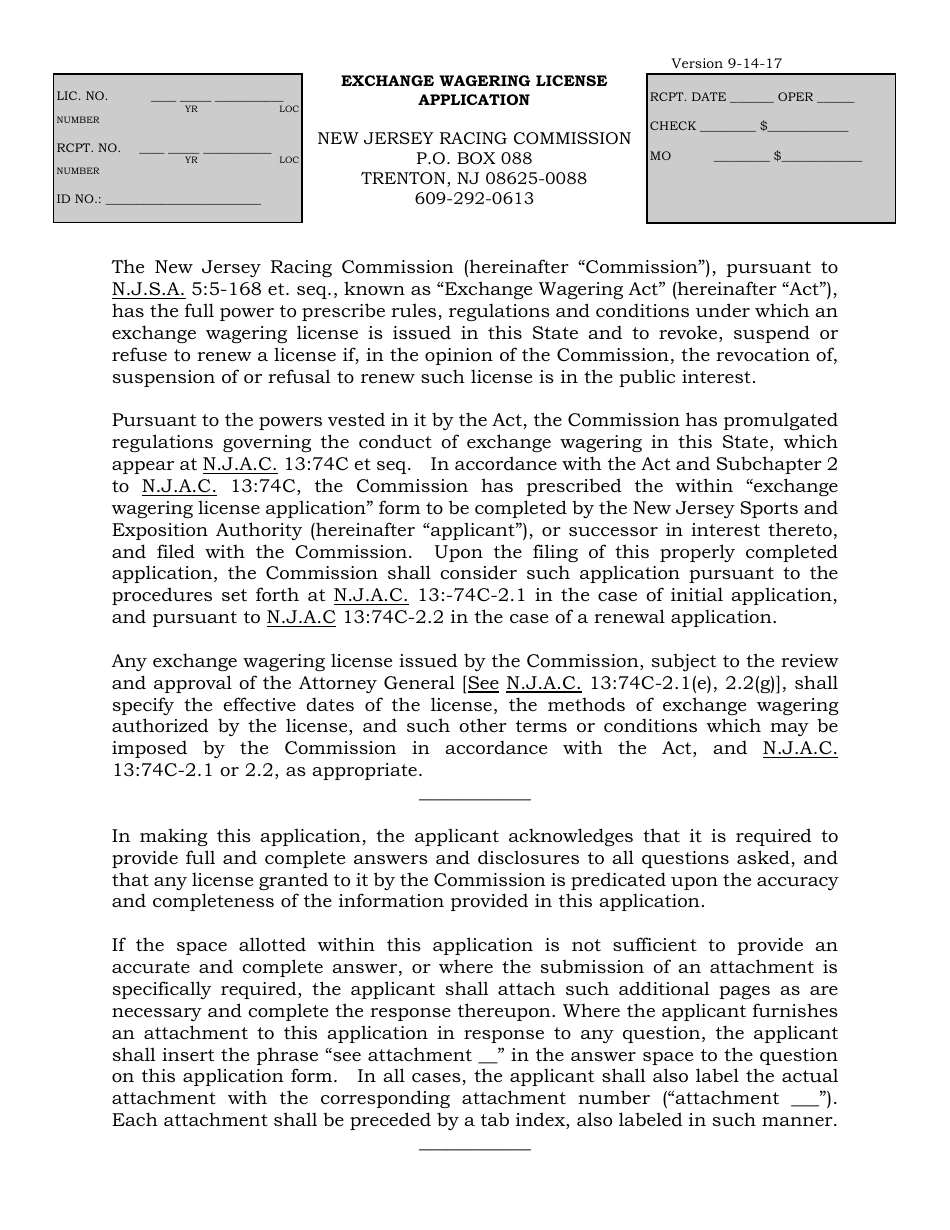 Nj Raffle License Application Form New Jersey Exchange Wagering License Application - Fill Out, Sign ...