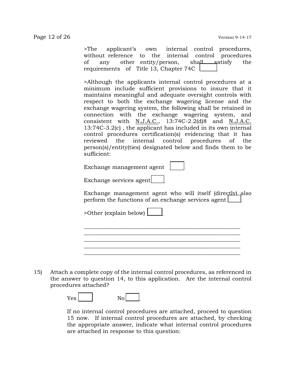 Exchange Wagering License Application - New Jersey, Page 12