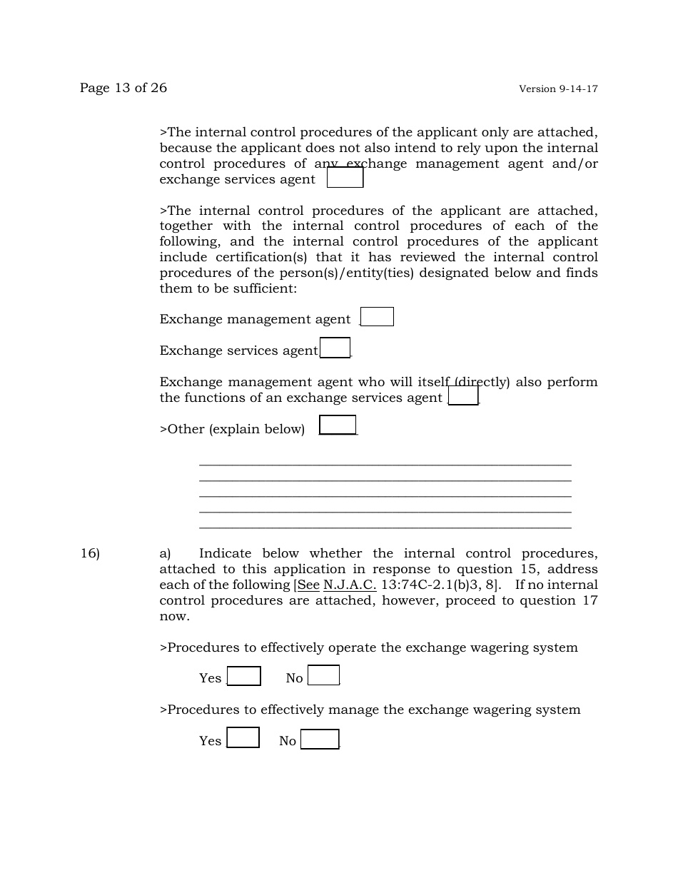 Exchange Wagering License Application - New Jersey, Page 13
