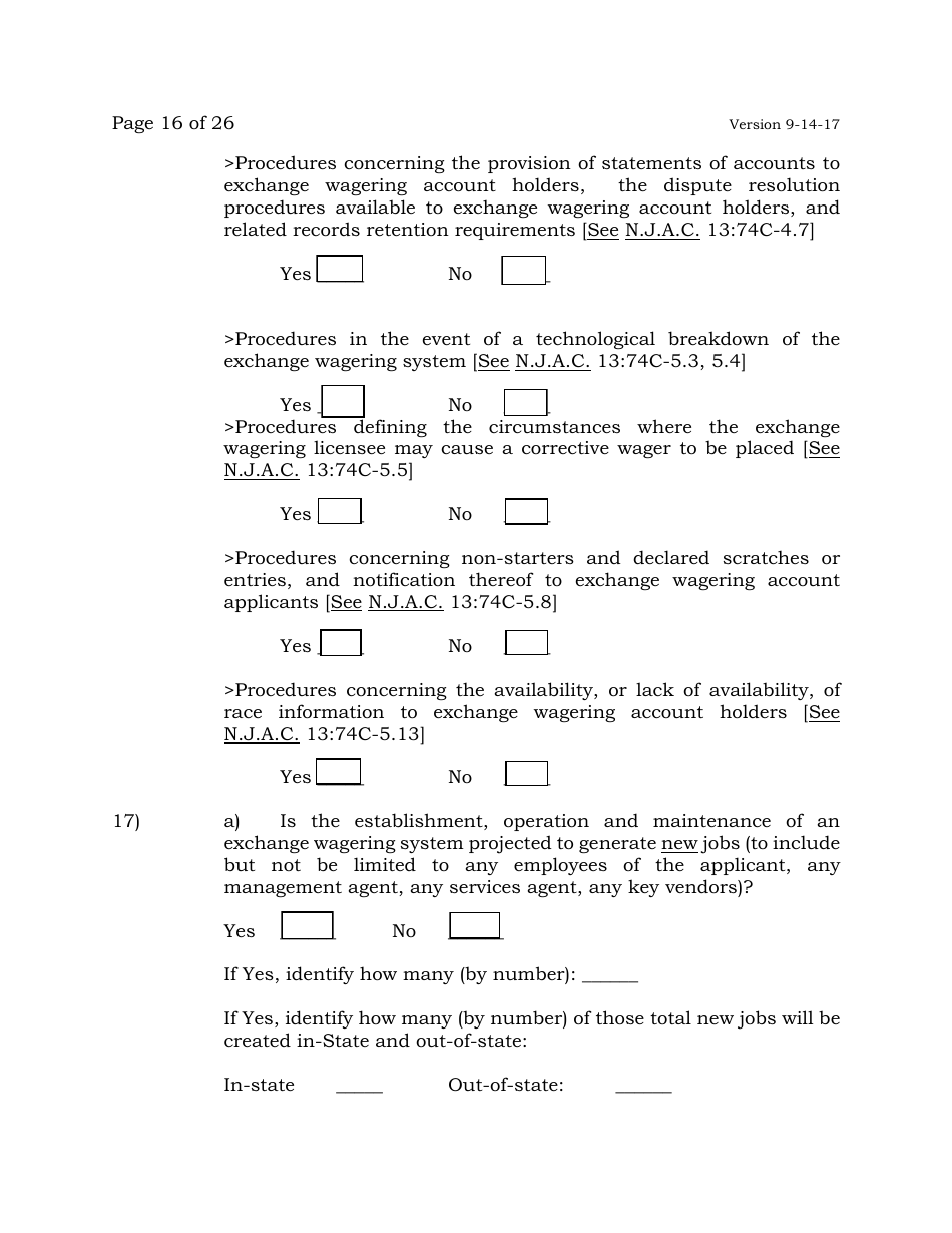 Exchange Wagering License Application - New Jersey, Page 16