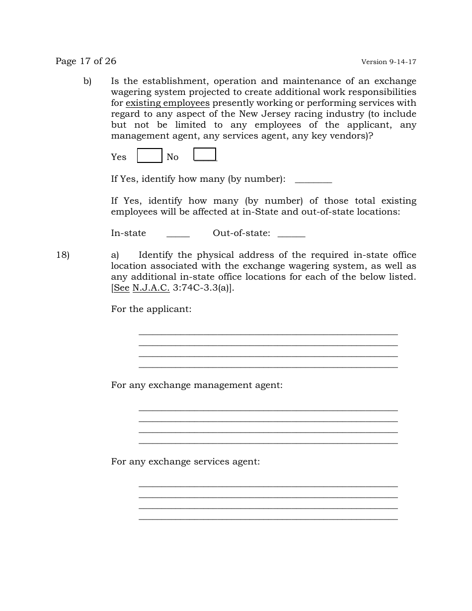 Exchange Wagering License Application - New Jersey, Page 17