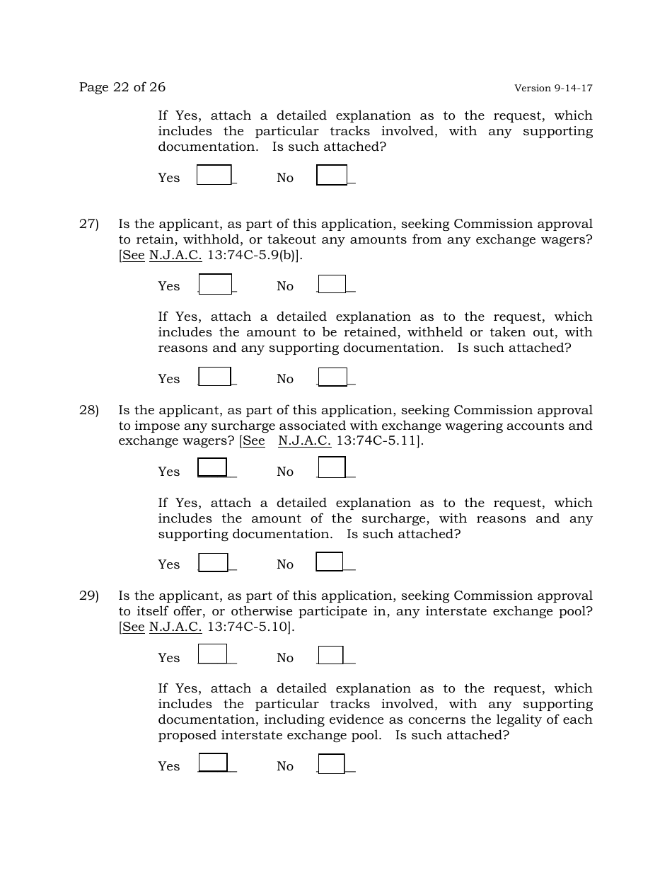 Exchange Wagering License Application - New Jersey, Page 22