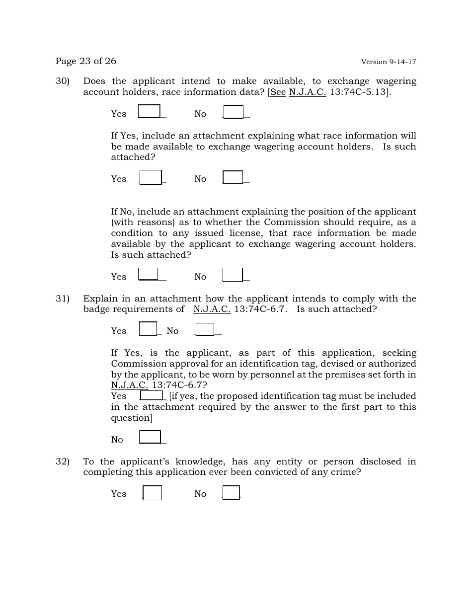 Exchange Wagering License Application - New Jersey, Page 23