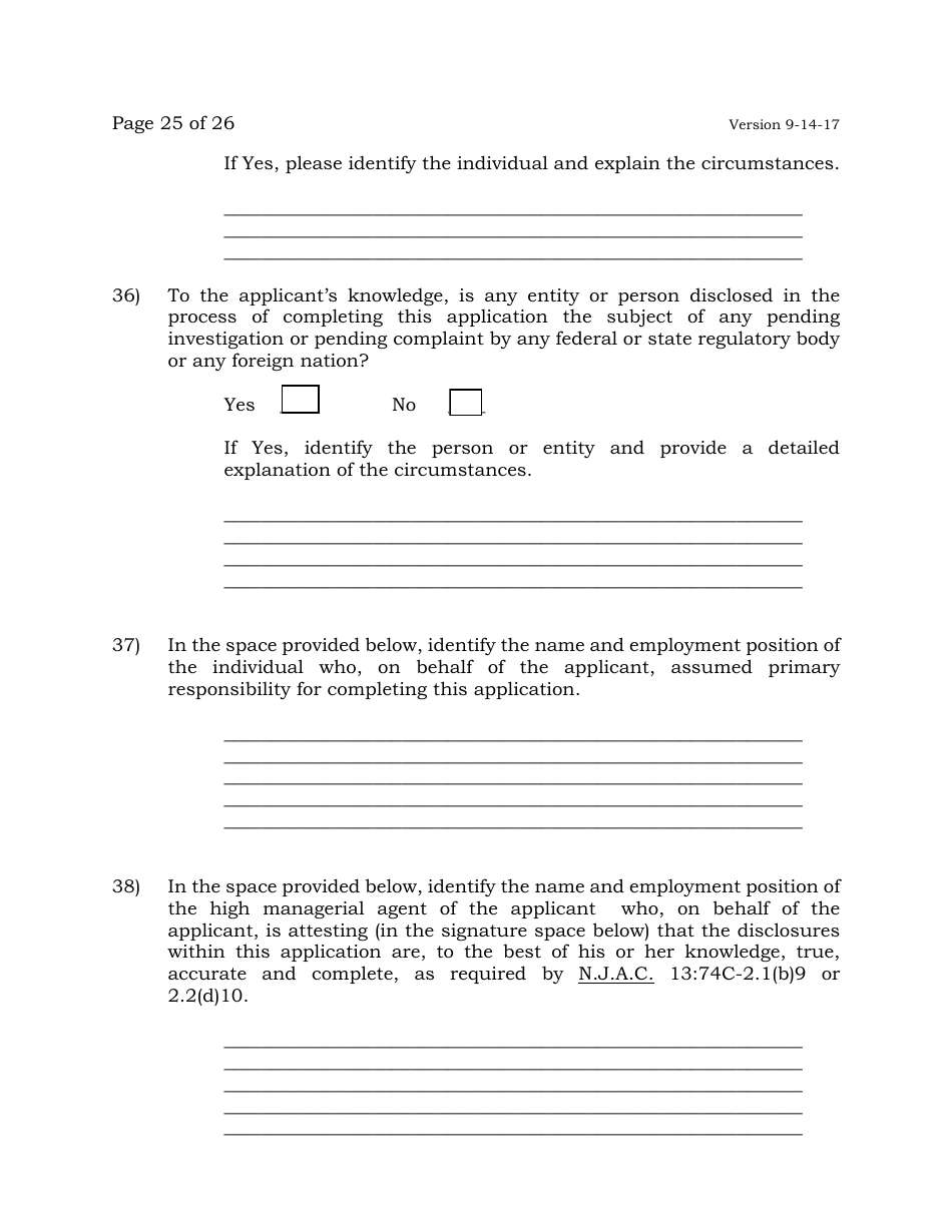 Exchange Wagering License Application - New Jersey, Page 25