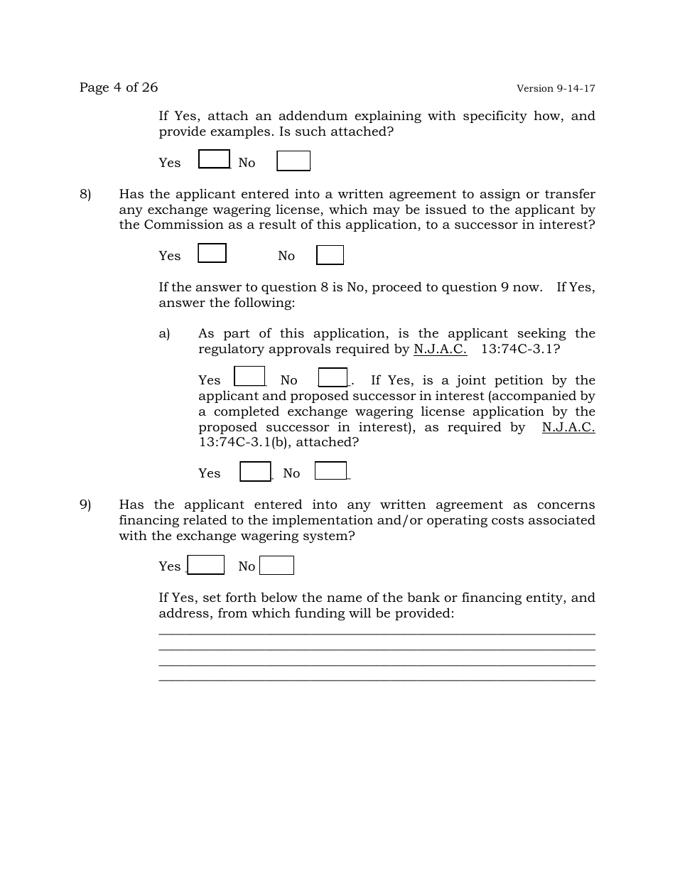 Exchange Wagering License Application - New Jersey, Page 4