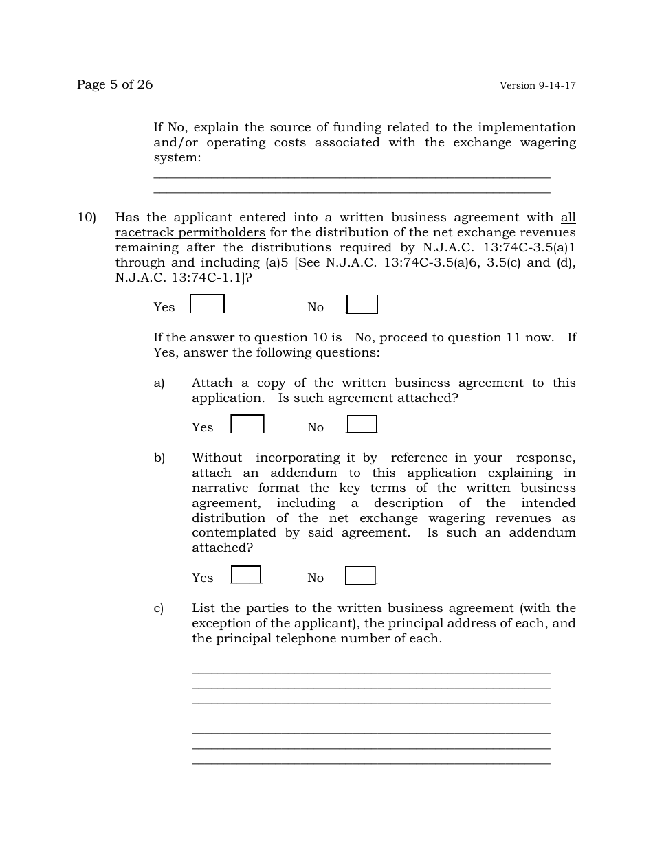 Exchange Wagering License Application - New Jersey, Page 5