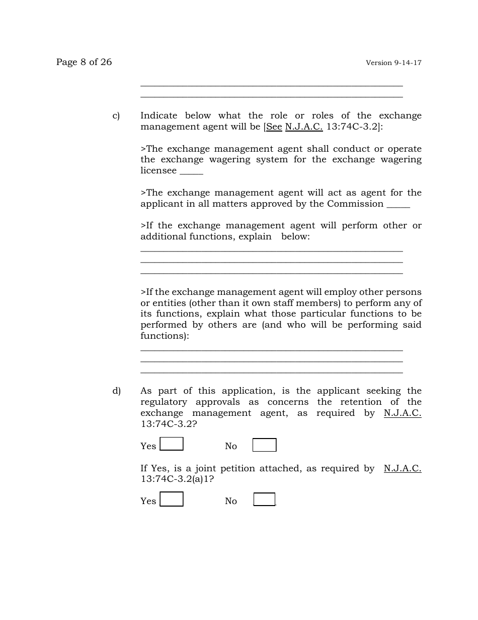 Exchange Wagering License Application - New Jersey, Page 8