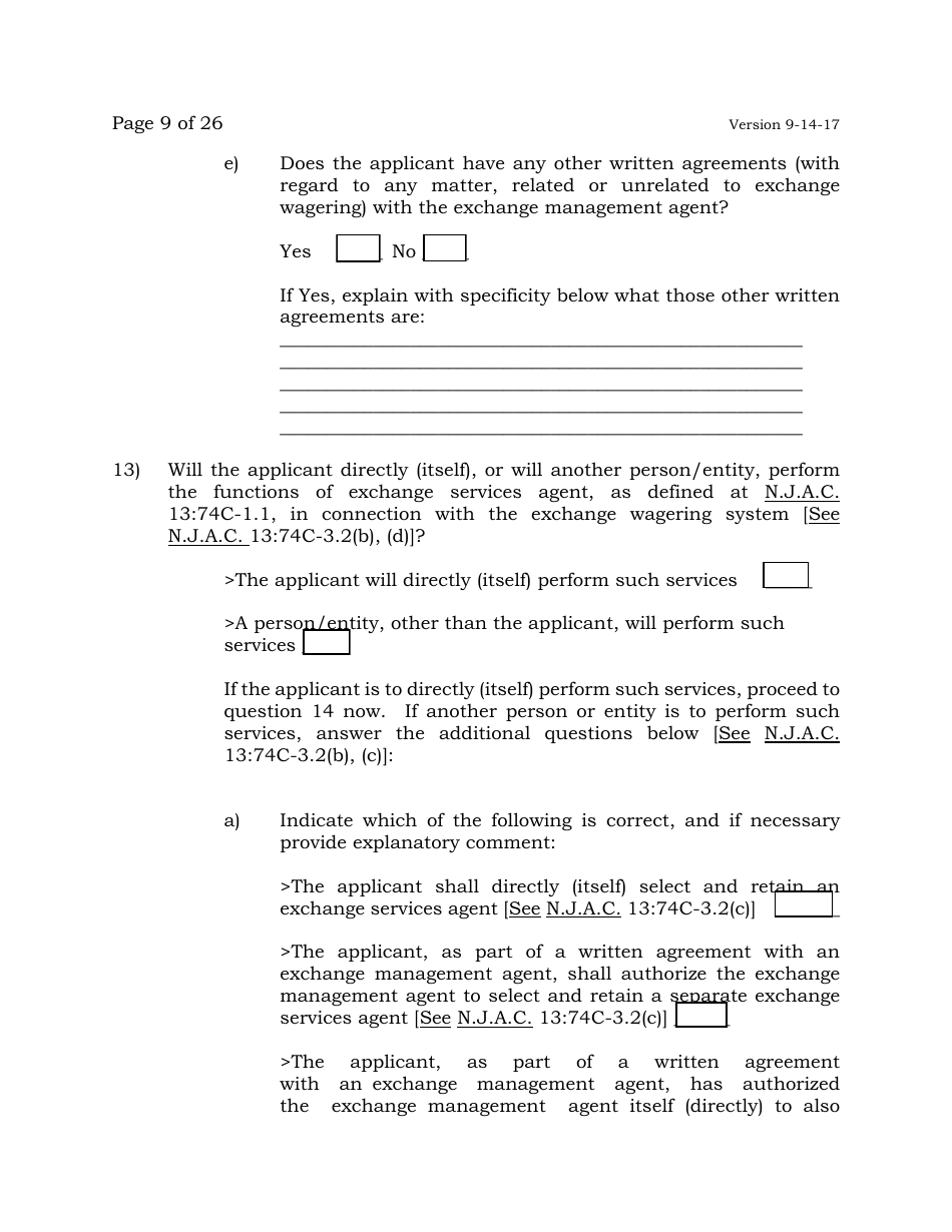 Exchange Wagering License Application - New Jersey, Page 9