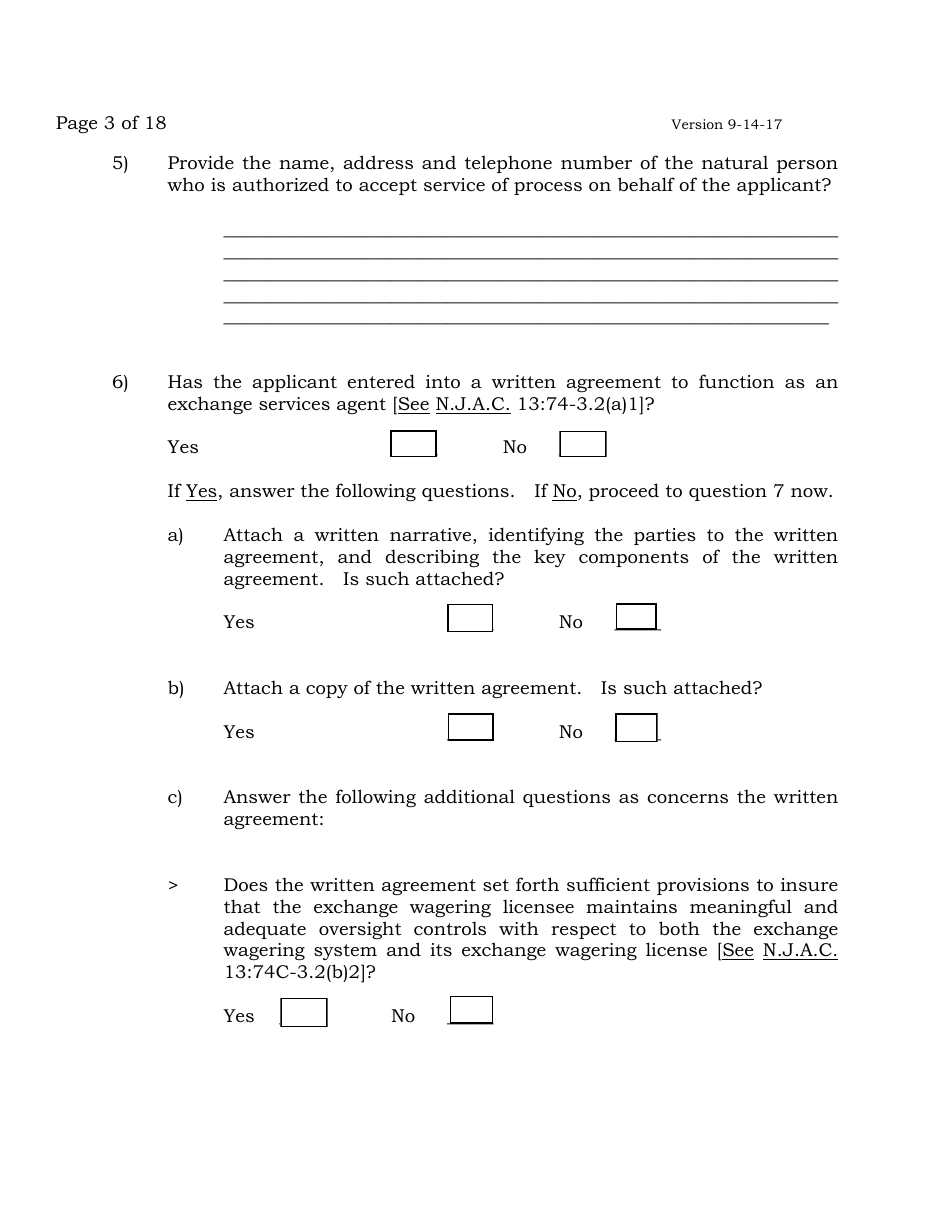 Exchange Services Agent License Application - New Jersey, Page 3
