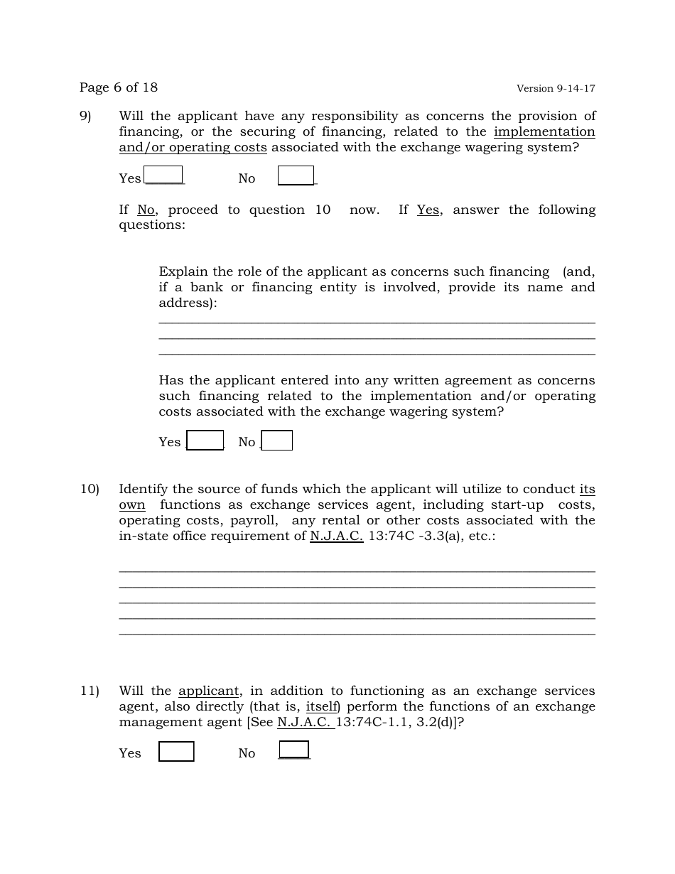 Exchange Services Agent License Application - New Jersey, Page 6