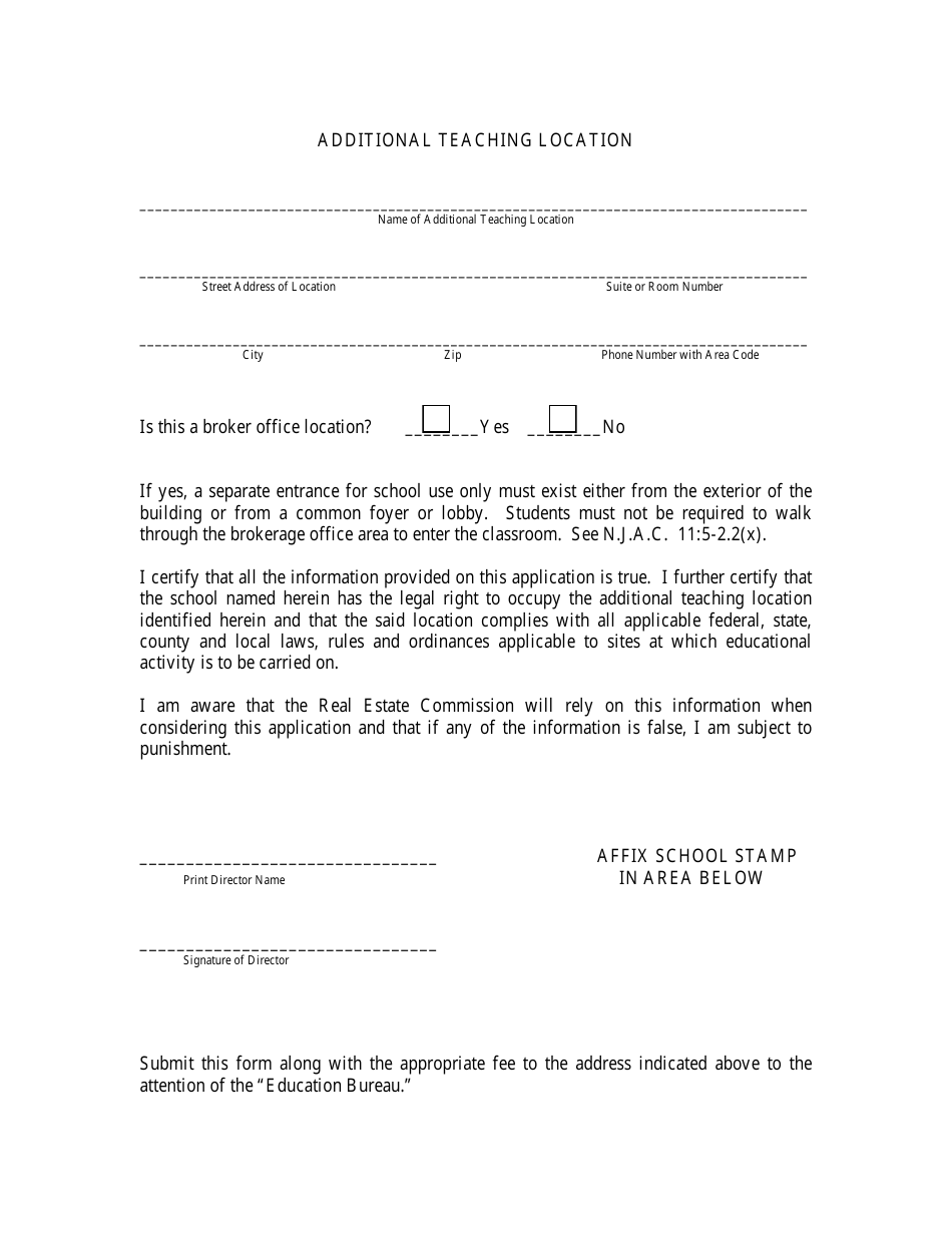 Application for Licensure of Additional Teaching Location for a Non-public Real Estate Prelicensure School - New Jersey, Page 2