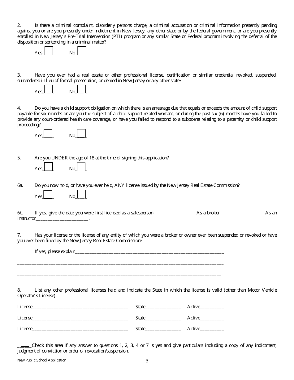 Application for Real Estate School License for Public School - New Jersey, Page 3