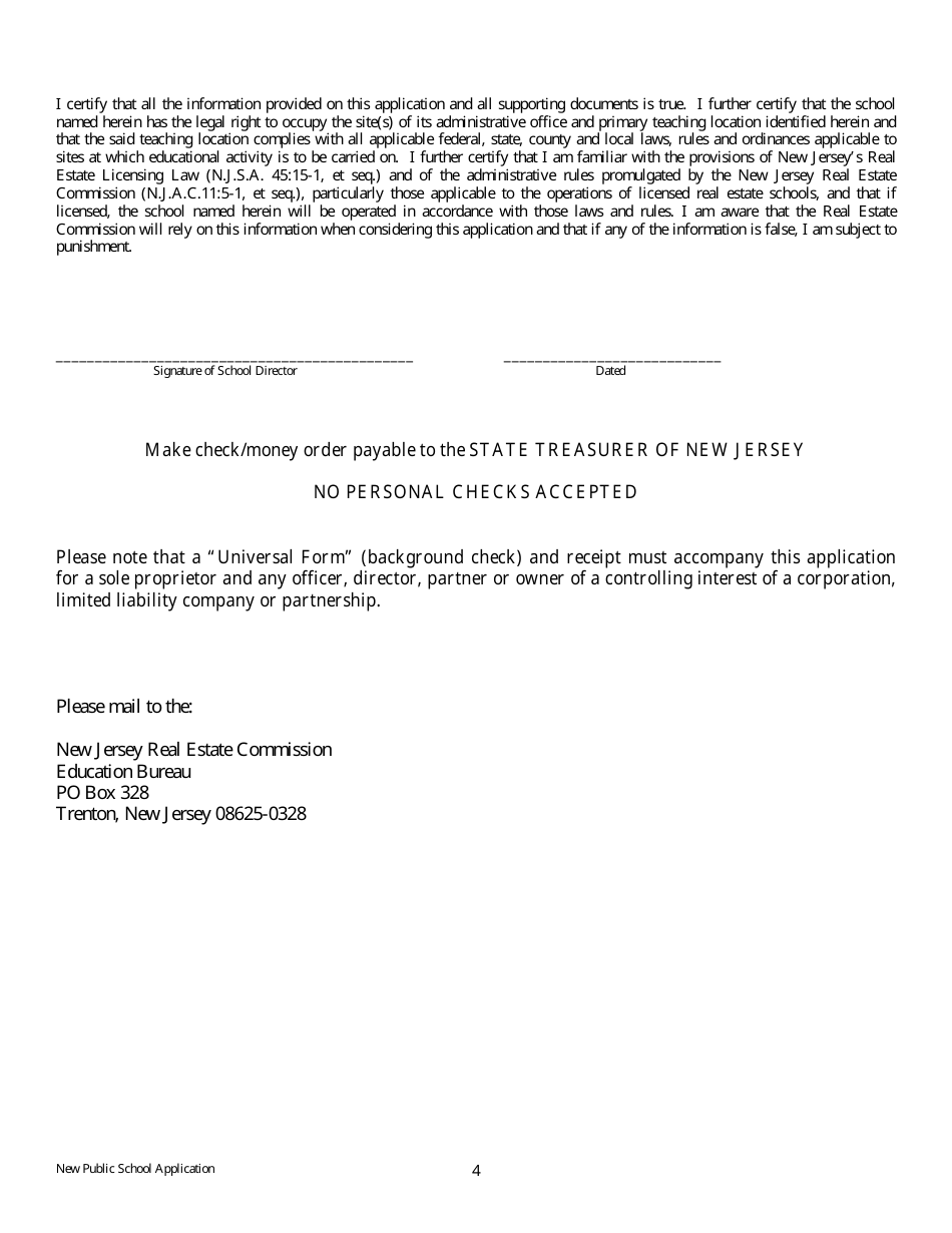 Application for Real Estate School License for Public School - New Jersey, Page 4