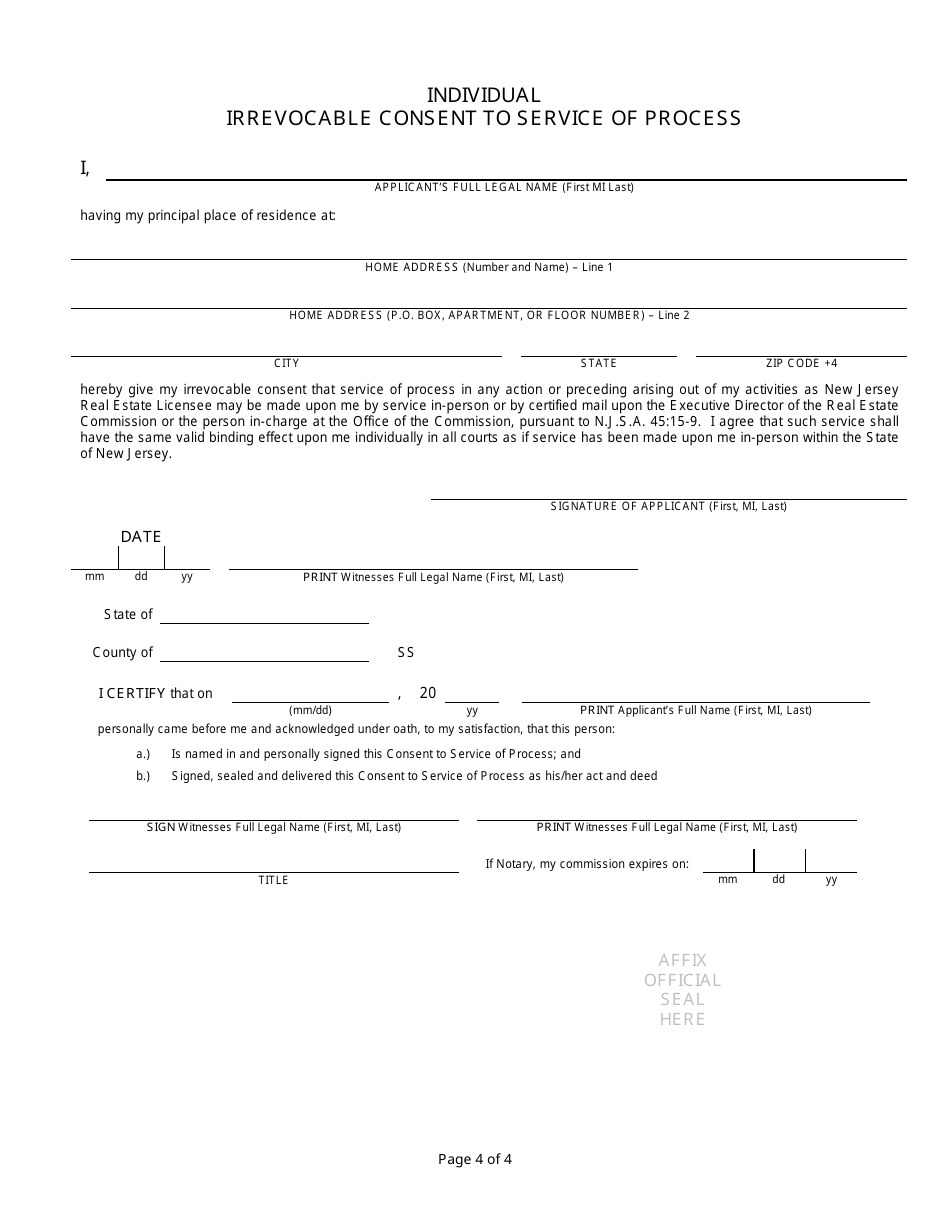Referral Agent Application for Reinstatement / Transfer, Name Change or Change of License Type - New Jersey, Page 4