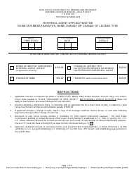 Document preview: Referral Agent Application for Reinstatement/Transfer, Name Change or Change of License Type - New Jersey