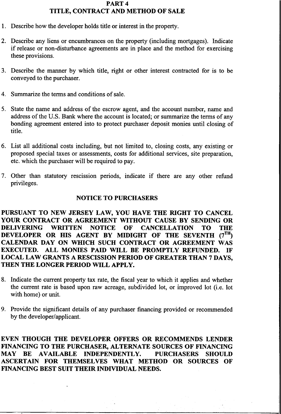 Nj Public Offering Statement Format - New Jersey, Page 6