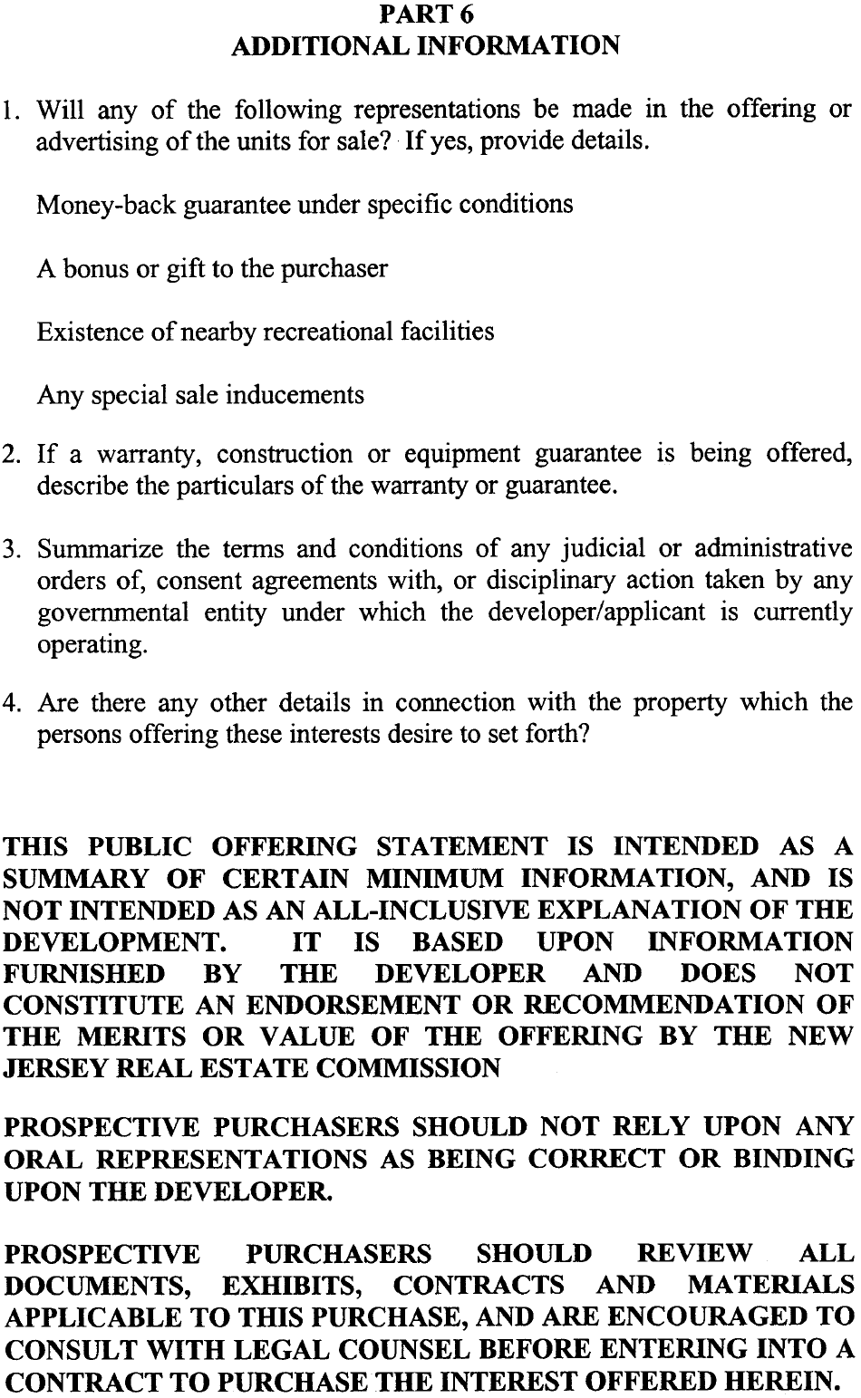 Nj Public Offering Statement Format - New Jersey, Page 8