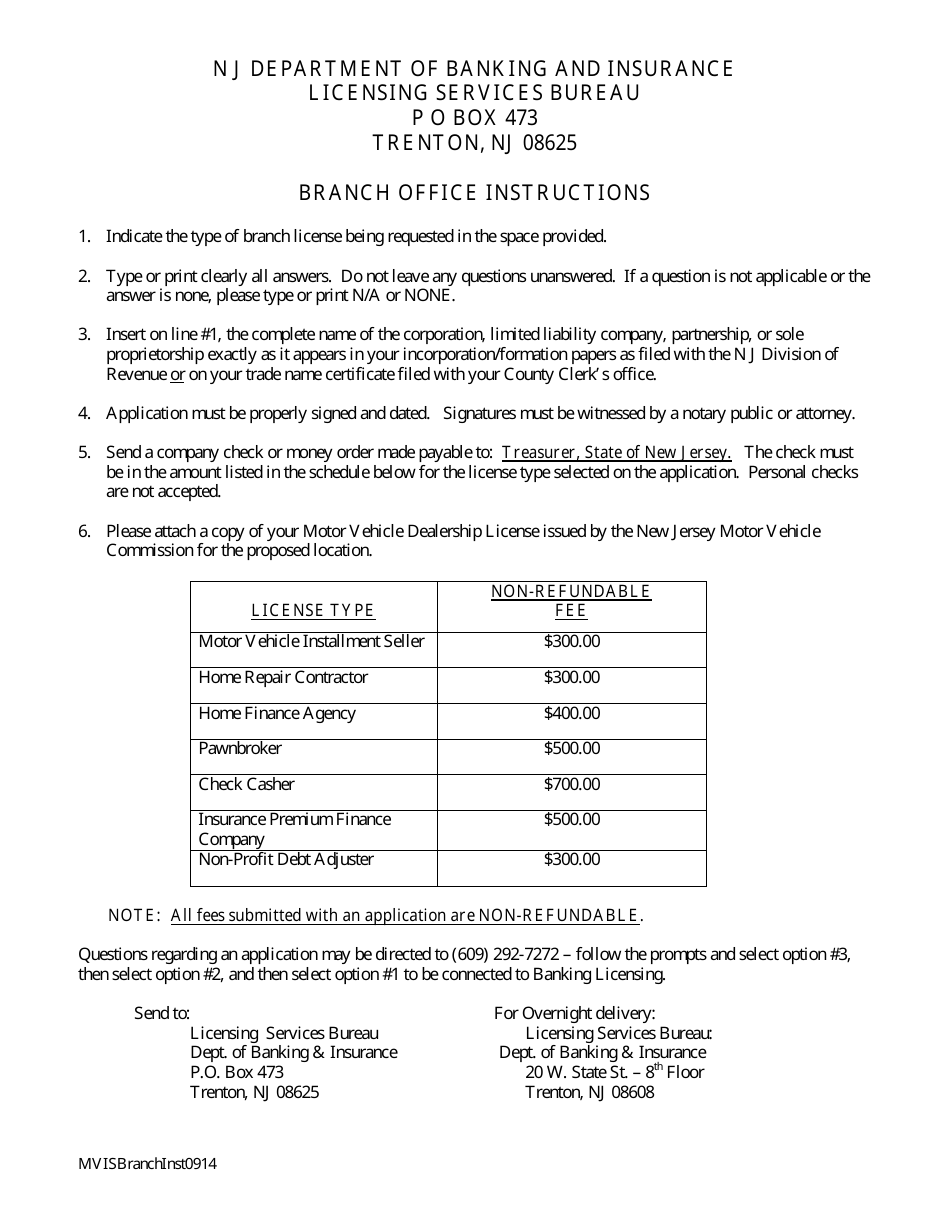 Home Repair Contractor Branch Application - New Jersey, Page 1