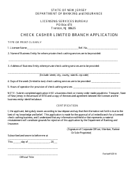 Document preview: Check Casher Limited Branch Application - New Jersey