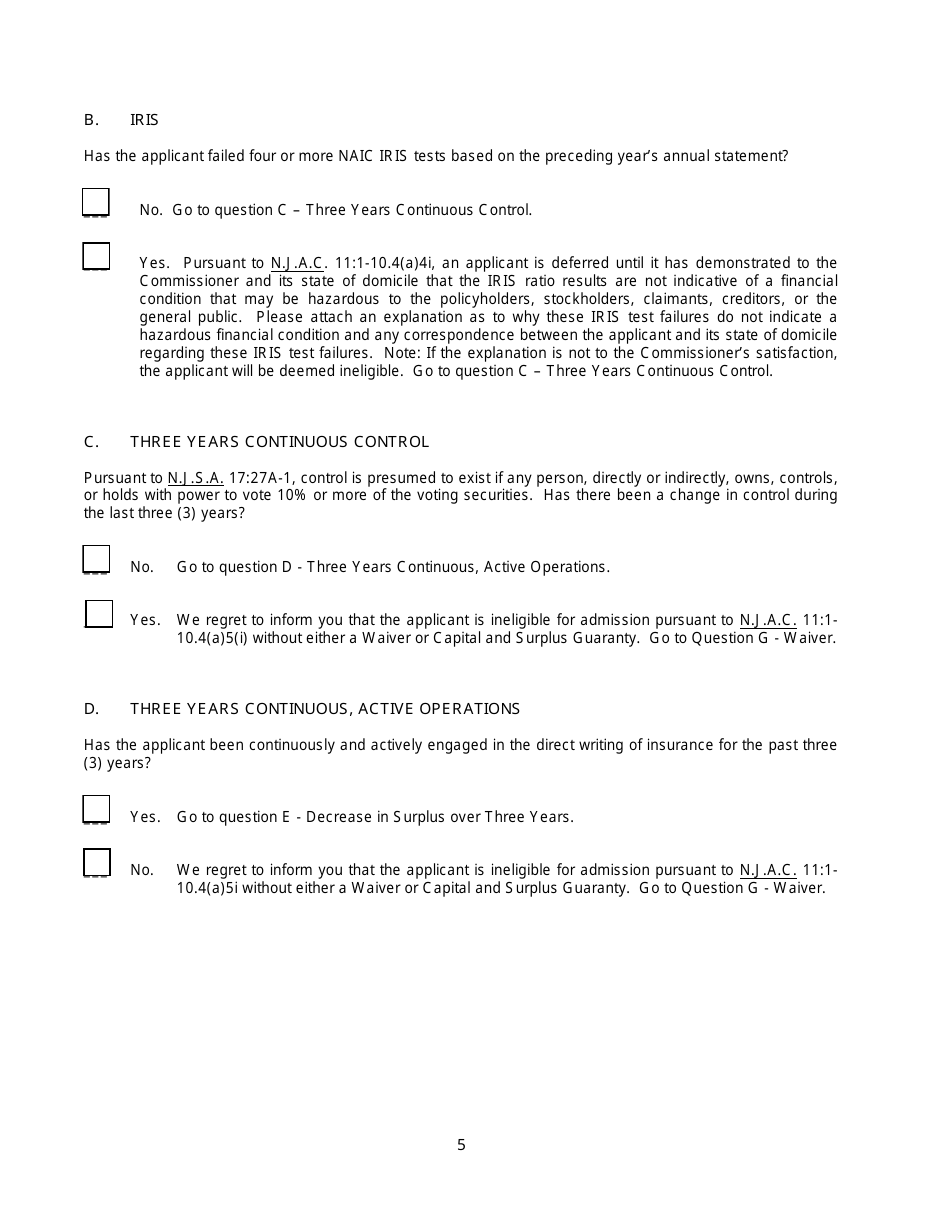 New Jersey General Eligibility Requirements Worksheet - Property / Casualty - New Jersey, Page 5