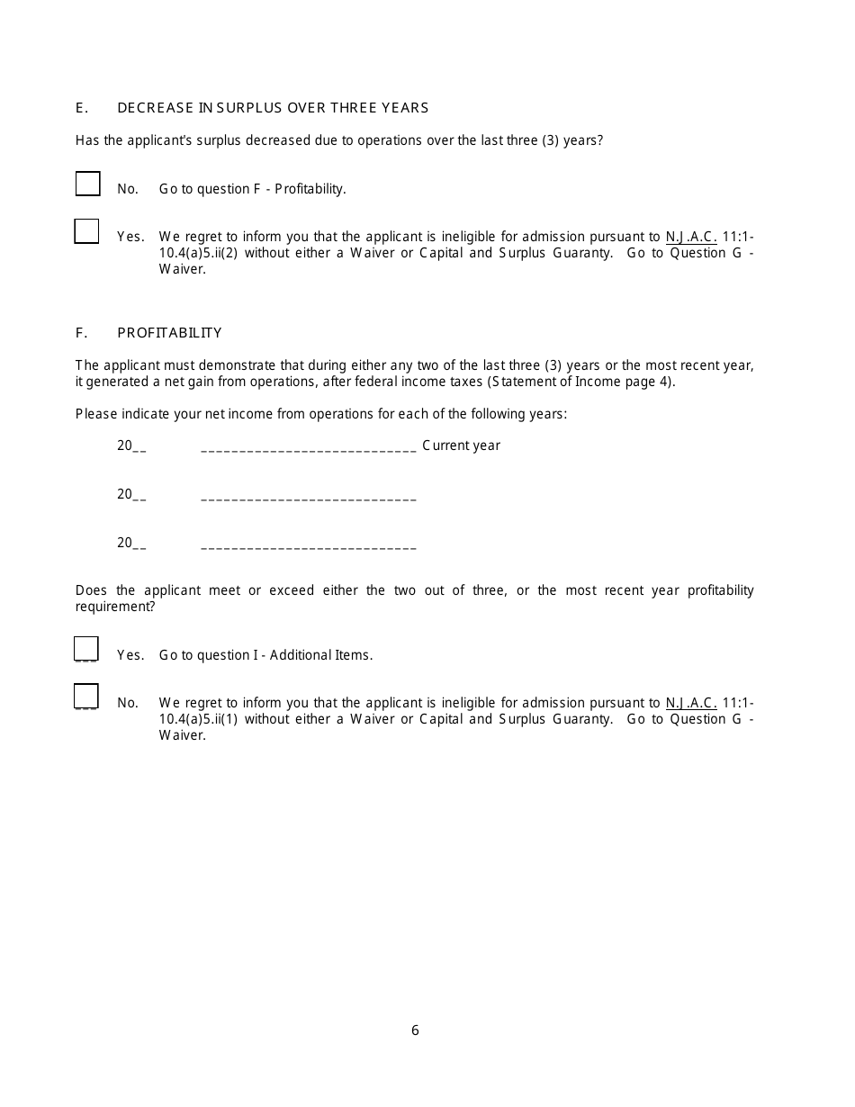 New Jersey General Eligibility Requirements Worksheet - Property / Casualty - New Jersey, Page 6