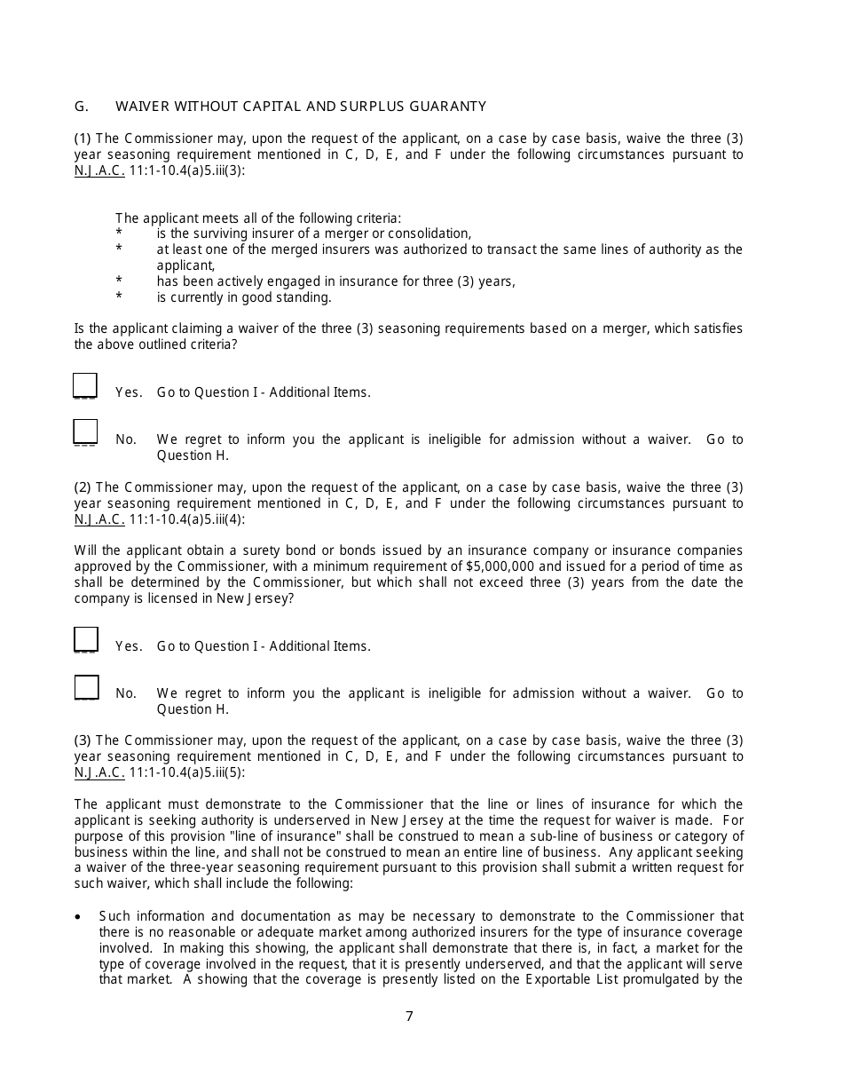New Jersey General Eligibility Requirements Worksheet - Property / Casualty - New Jersey, Page 7