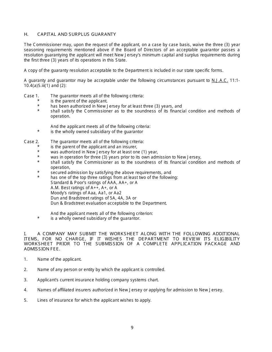 New Jersey General Eligibility Requirements Worksheet - Property / Casualty - New Jersey, Page 9