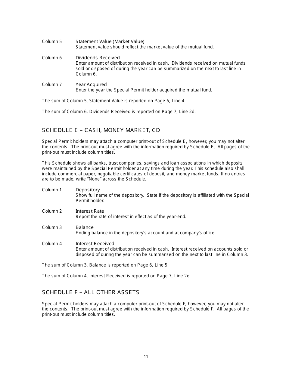 Instructions for Annual Statement of the Segregated Gift Annuity Fund - New Jersey, Page 11