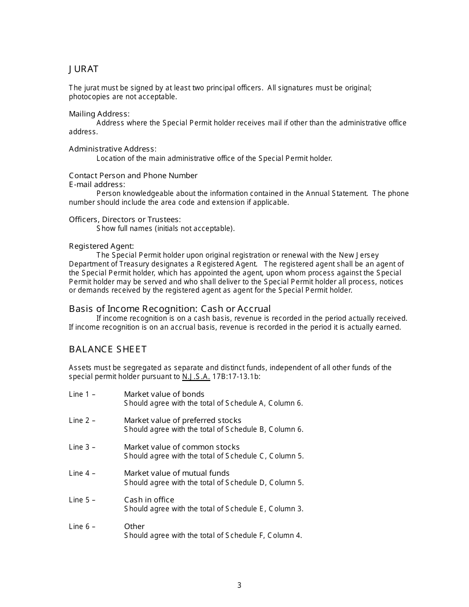 Instructions for Annual Statement of the Segregated Gift Annuity Fund - New Jersey, Page 3