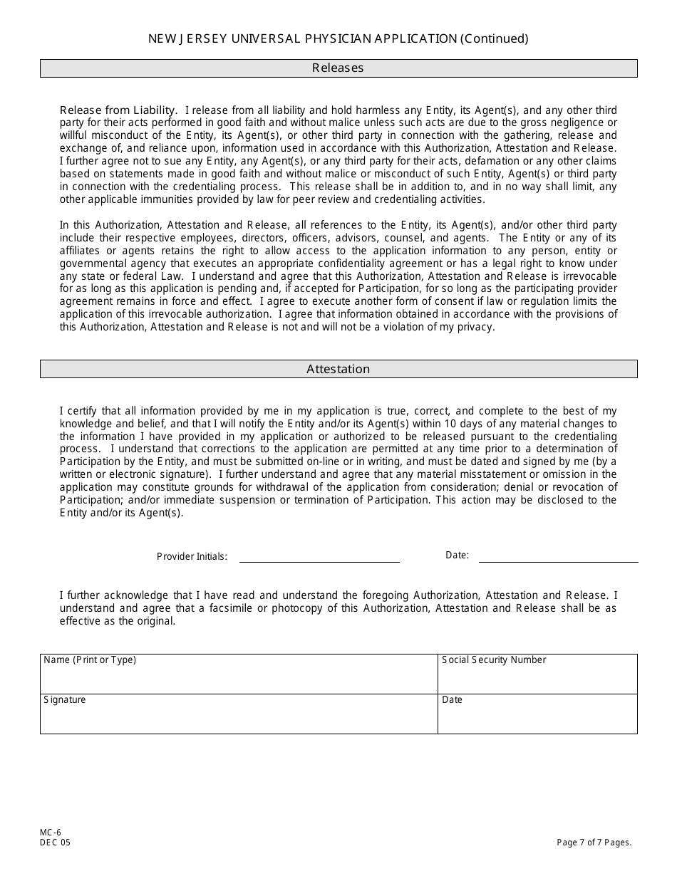 Form MC-6 New Jersey Physician Recredentialing Application - New Jersey, Page 7