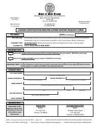 Document preview: License Certification and/or License History Request Form - New Jersey