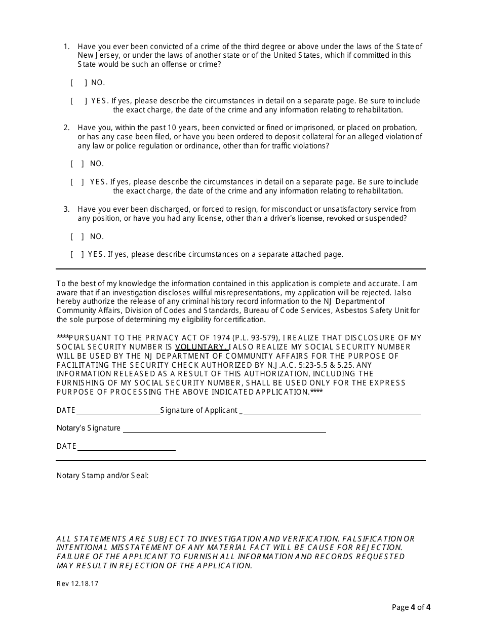 Asbestos Safety Technician Certification Application - New Jersey, Page 4