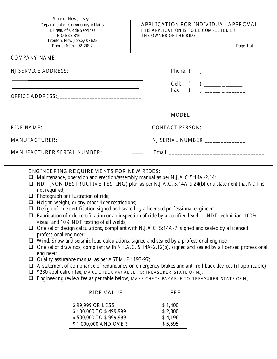 Form ES-90B Application for Individual Approval - New Jersey, Page 1
