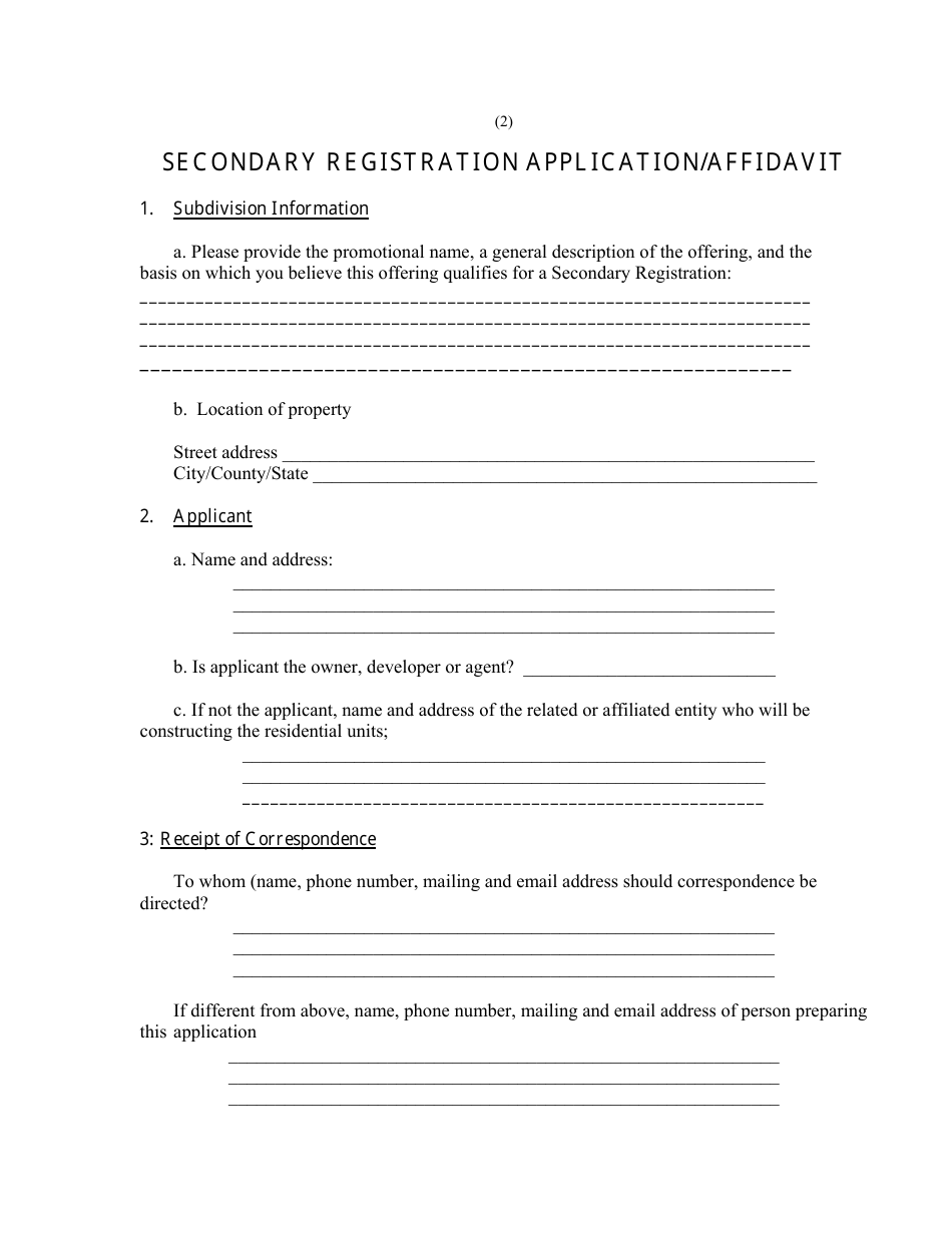 Application for a Secondary Registration - New Jersey, Page 2