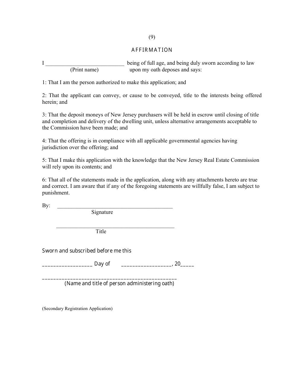 Application for a Secondary Registration - New Jersey, Page 9