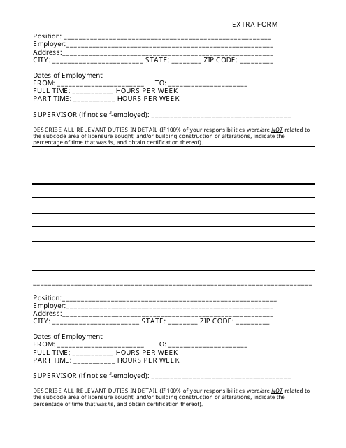 Extra Form for Listing Additional Experience - New Jersey