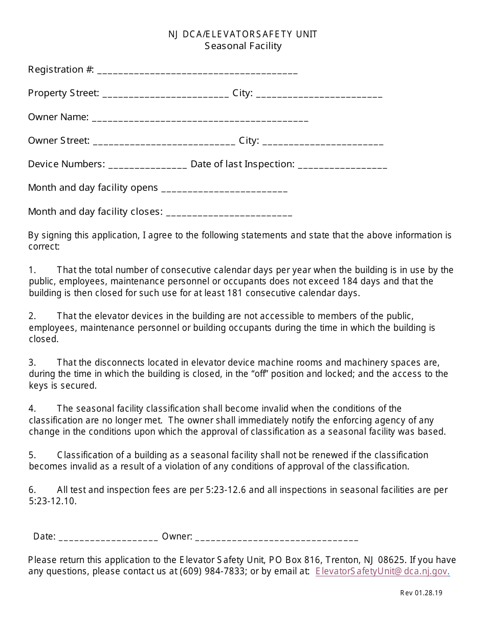 Application for Seasonal Facility - New Jersey, Page 1