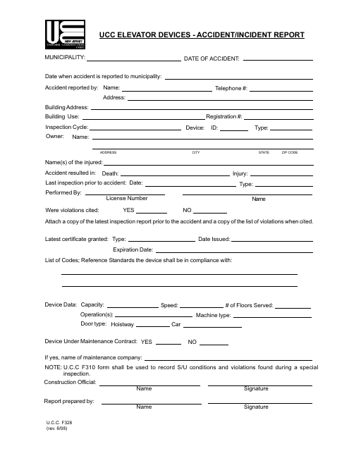 Form UCC-F326 Ucc Elevator Devices - Accident/Incident Report - New Jersey