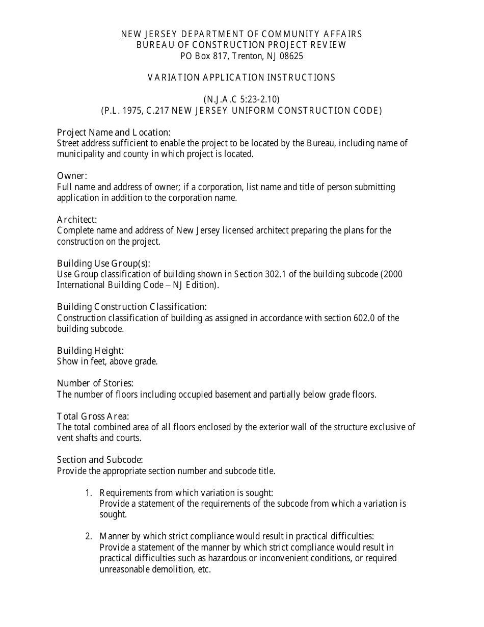 Nj Subcode Forms New Jersey Variation Application - Fill Out, Sign Online and Download ...