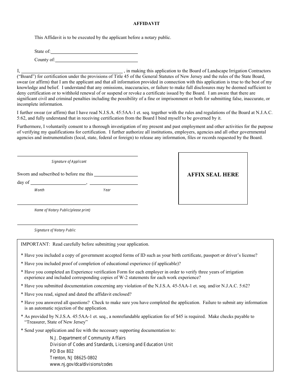 Form ADM-322 Application for Certification Landscape Irrigation Contractor Pursuant to N.j.s.a. 45:5aa-1 Et.seq. - New Jersey, Page 4