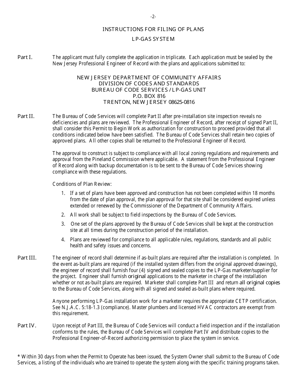 Form AFPR Application for Plan Review of a Lp-Gas System - New Jersey, Page 2
