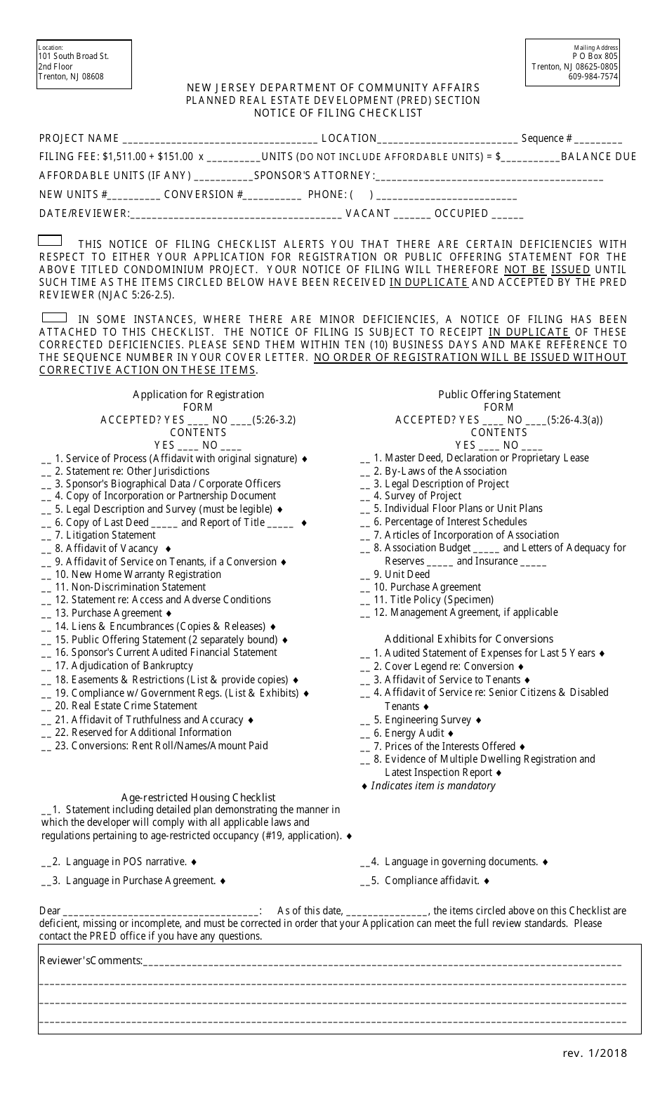 Notice of Filing Checklist - New Jersey, Page 1