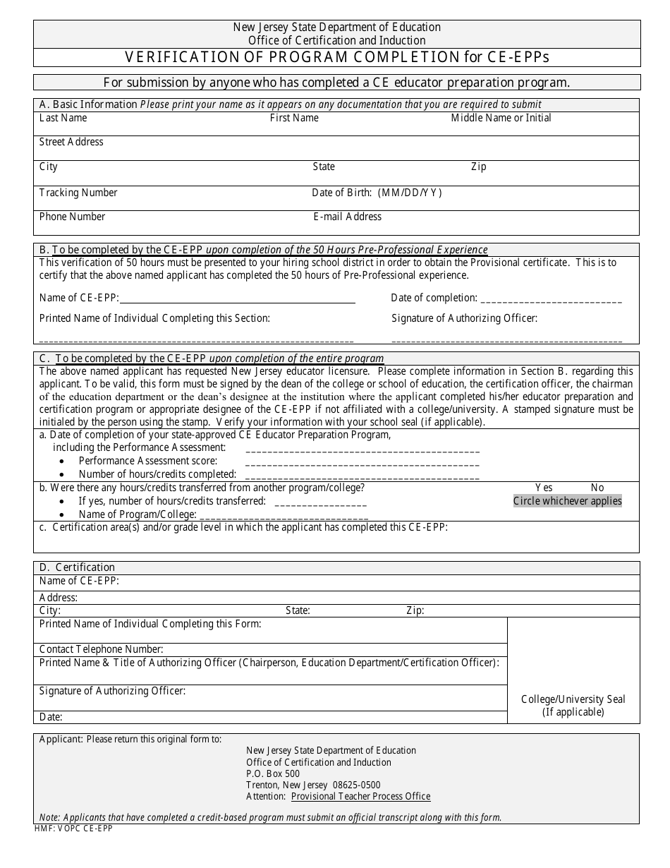 New Jersey Verification of Program Completion for CeEpps Download