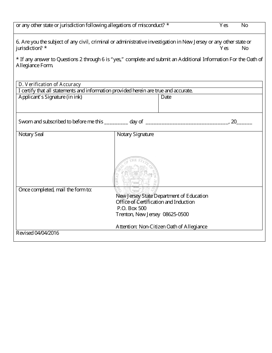 Non-citizen Oath of Allegiance - New Jersey, Page 2