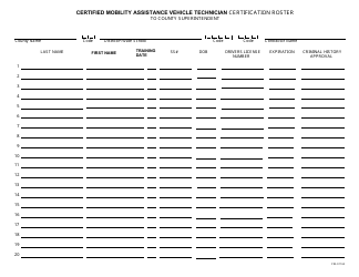 Form C93-01163 &quot;Certified Mobility Assistance Vehicle Technician Certification Roster&quot; - New Jersey